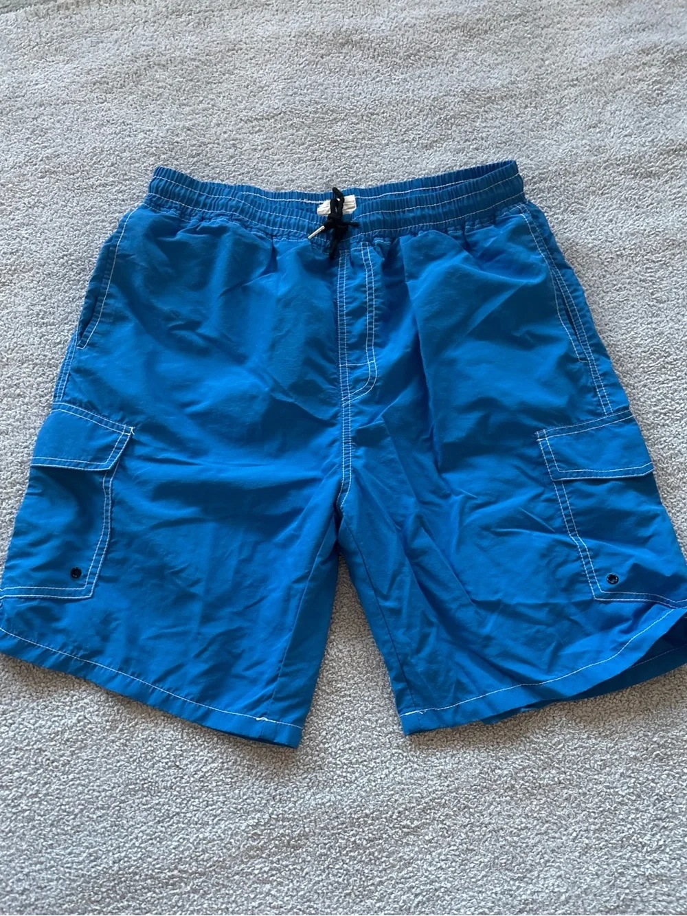 Men's Blue Cargo Swim Shorts with Drawstring Waist